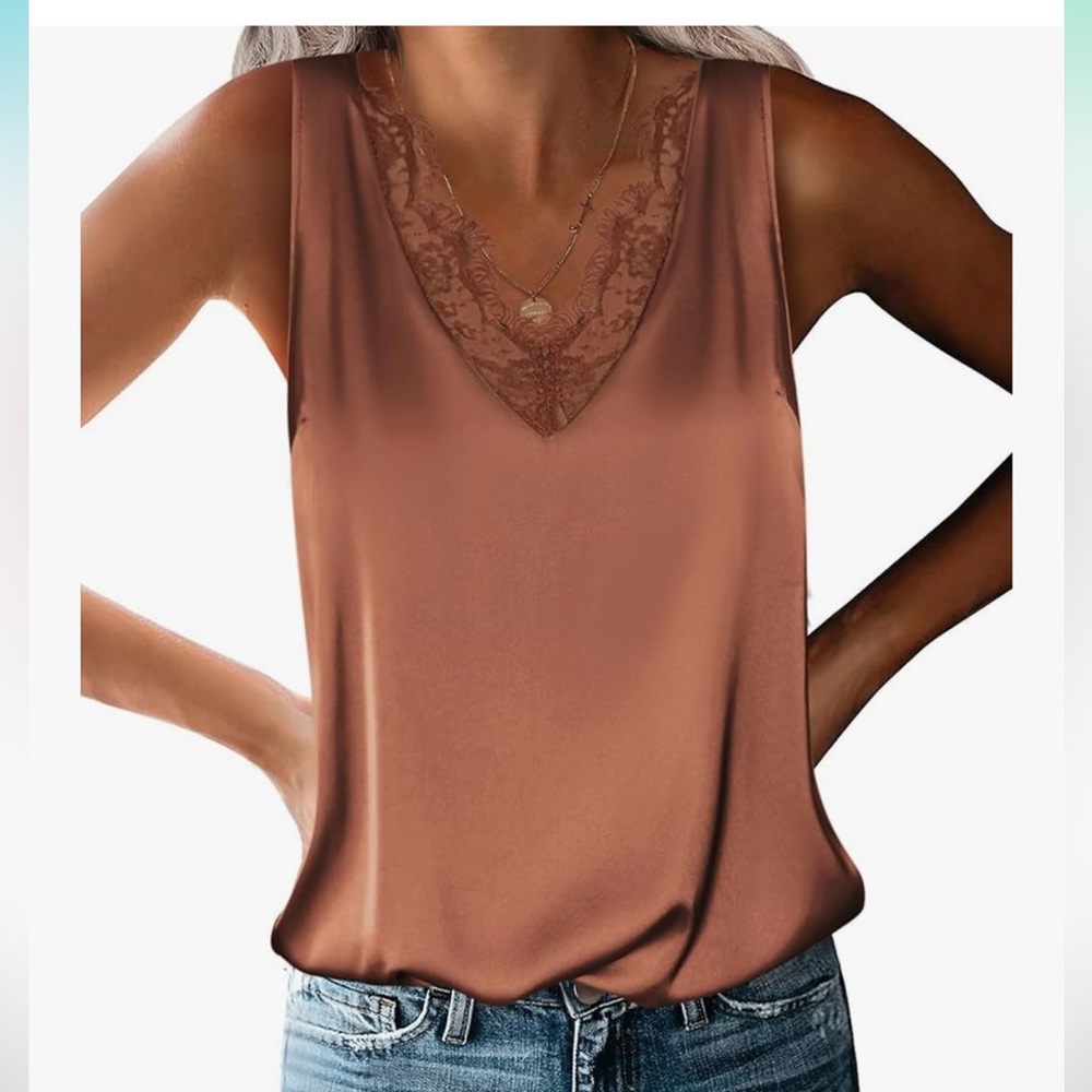 NEW! Amazon Women’s Satin Silk Tank Top with Lace Trim